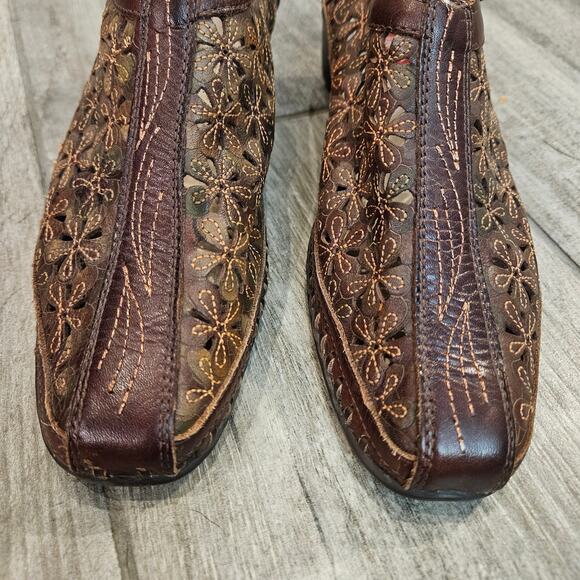 Pikolinos Romana Laser-Cut Floral Slingback Flats EU 36 / US 6 Brown Leather - Picture 3 of 12